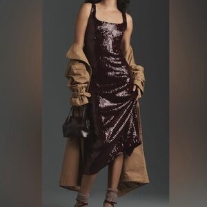 NWT ANTHROPOLOGIE Pilcro Sequin Slim Midi Dress- Plum- L